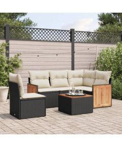 vidaXL 6-cz. zestaw mebli ogrodowych z poduszkami, czarny polirattan Dārza mēbeļu komplekti