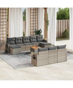 vidaXL 11-cz. zestaw mebli ogrodowych z poduszkami, szary rattan PE Dārza mēbeļu komplekti