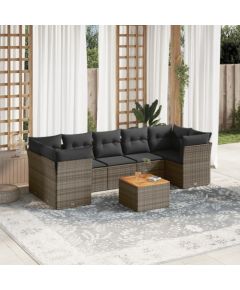 vidaXL 8-cz. zestaw mebli ogrodowych z poduszkami, szary, polirattan Dārza mēbeļu komplekti