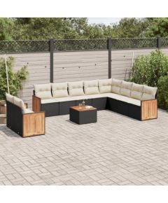 vidaXL 11-cz. zestaw wypoczynkowy do ogrodu, poduszki czarny rattan PE Dārza mēbeļu komplekti