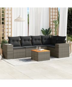 vidaXL 6-cz. zestaw mebli ogrodowych z poduszkami, szary, polirattan Dārza mēbeļu komplekti