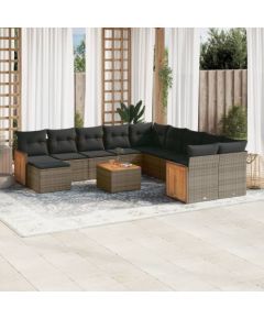 vidaXL 12-cz. zestaw mebli ogrodowych z poduszkami, szary, polirattan Dārza mēbeļu komplekti