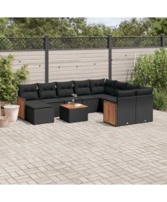 vidaXL 11-cz. zestaw wypoczynkowy do ogrodu, poduszki czarny rattan PE Dārza mēbeļu komplekti