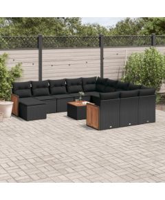 vidaXL 13-cz. zestaw mebli do ogrodu, poduszki, czarny, rattan PE Dārza mēbeļu komplekti