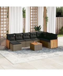 vidaXL 9-cz. zestaw mebli ogrodowych z poduszkami, szary, polirattan Dārza mēbeļu komplekti