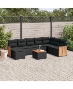 vidaXL 9-cz. zestaw wypoczynkowy do ogrodu, z poduszkami, czarny Dārza mēbeļu komplekti