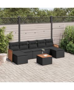 vidaXL 8-cz. zestaw wypoczynkowy do ogrodu, z poduszkami, czarny Dārza mēbeļu komplekti