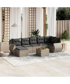 vidaXL 8-cz. zestaw mebli ogrodowych z poduszkami, szary, polirattan Dārza mēbeļu komplekti