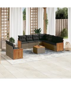 vidaXL 10-cz. zestaw wypoczynkowy do ogrodu, z poduszkami, szary Dārza mēbeļu komplekti