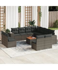 vidaXL 12-cz. zestaw mebli ogrodowych z poduszkami, szary, polirattan Dārza mēbeļu komplekti