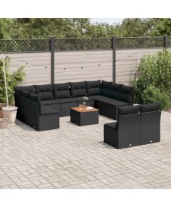 vidaXL 12-cz. zestaw mebli do ogrodu, z poduszkami, czarny, polirattan Dārza mēbeļu komplekti