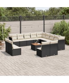 vidaXL 14-cz. zestaw wypoczynkowy do ogrodu, poduszki czarny rattan PE Dārza mēbeļu komplekti