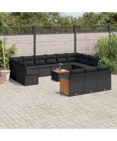 vidaXL 14-cz. zestaw wypoczynkowy do ogrodu, poduszki czarny rattan PE Dārza mēbeļu komplekti