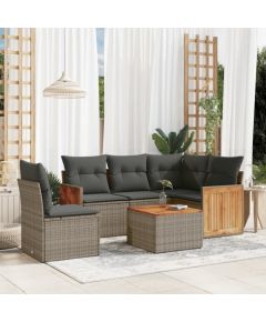 vidaXL 6-cz. zestaw mebli ogrodowych z poduszkami, szary, polirattan Dārza mēbeļu komplekti