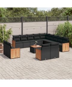 vidaXL 14-cz. zestaw wypoczynkowy do ogrodu, poduszki czarny rattan PE Dārza mēbeļu komplekti