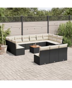 vidaXL 14-cz. zestaw wypoczynkowy do ogrodu, poduszki czarny rattan PE Dārza mēbeļu komplekti