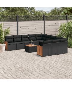 vidaXL 12-cz. zestaw mebli do ogrodu, z poduszkami, czarny, polirattan Dārza mēbeļu komplekti