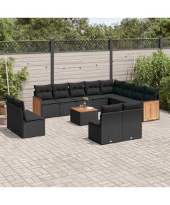 vidaXL 13-cz. zestaw mebli do ogrodu, poduszki, czarny, rattan PE Dārza mēbeļu komplekti