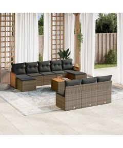 vidaXL 11-cz. zestaw mebli ogrodowych z poduszkami, szary rattan PE Dārza mēbeļu komplekti