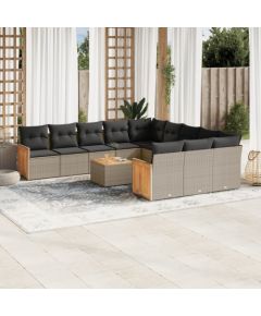 vidaXL 12-cz. zestaw mebli ogrodowych z poduszkami, szary, polirattan Dārza mēbeļu komplekti