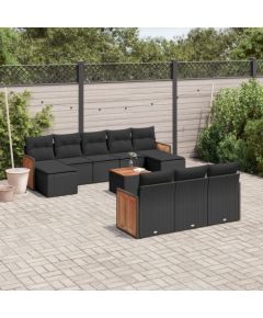 vidaXL 11-cz. zestaw wypoczynkowy do ogrodu, poduszki czarny rattan PE Dārza mēbeļu komplekti