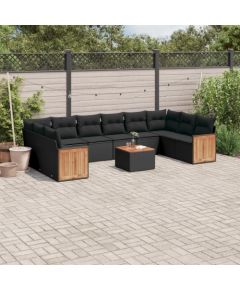 vidaXL 11-cz. zestaw wypoczynkowy do ogrodu, poduszki czarny rattan PE Dārza mēbeļu komplekti