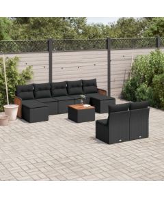 vidaXL 10-cz. zestaw wypoczynkowy do ogrodu, poduszki czarny rattan PE Dārza mēbeļu komplekti