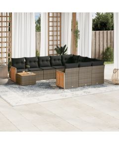 vidaXL 11-cz. zestaw mebli ogrodowych z poduszkami, szary rattan PE Dārza mēbeļu komplekti