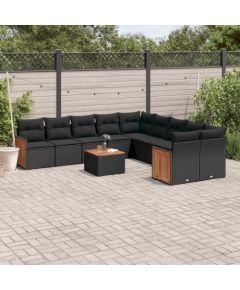 vidaXL 11-cz. zestaw wypoczynkowy do ogrodu, poduszki czarny rattan PE Dārza mēbeļu komplekti