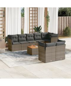 vidaXL 9-cz. zestaw mebli ogrodowych z poduszkami, szary, polirattan Dārza mēbeļu komplekti