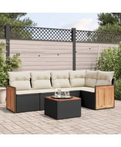 vidaXL 6-cz. zestaw mebli ogrodowych z poduszkami, czarny polirattan Dārza mēbeļu komplekti