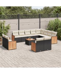 vidaXL 13-cz. zestaw mebli do ogrodu, poduszki, czarny, rattan PE Dārza mēbeļu komplekti