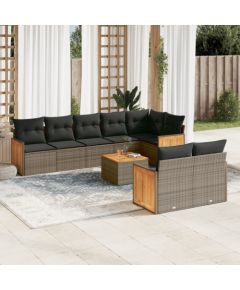 vidaXL 9-cz. zestaw mebli ogrodowych z poduszkami, szary, polirattan Dārza mēbeļu komplekti