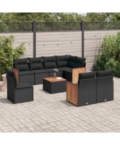 vidaXL 9-cz. zestaw wypoczynkowy do ogrodu, z poduszkami, czarny Dārza mēbeļu komplekti