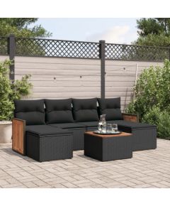 vidaXL 7-cz. zestaw wypoczynkowy do ogrodu, z poduszkami, czarny Dārza mēbeļu komplekti