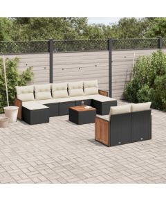 vidaXL 10-cz. zestaw wypoczynkowy do ogrodu, poduszki czarny rattan PE Dārza mēbeļu komplekti