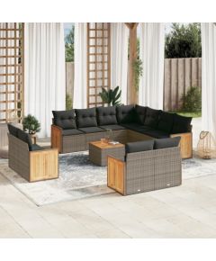 vidaXL 12-cz. zestaw mebli ogrodowych z poduszkami, szary, polirattan Dārza mēbeļu komplekti