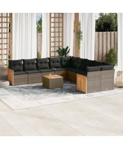 vidaXL 11-cz. zestaw mebli ogrodowych z poduszkami, szary rattan PE Dārza mēbeļu komplekti