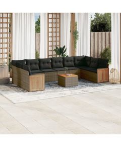 vidaXL 11-cz. zestaw mebli ogrodowych z poduszkami, szary rattan PE Dārza mēbeļu komplekti