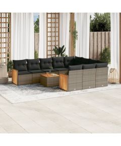 vidaXL 11-cz. zestaw mebli ogrodowych z poduszkami, szary rattan PE Dārza mēbeļu komplekti