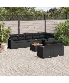 vidaXL 9-cz. zestaw wypoczynkowy do ogrodu, z poduszkami, czarny Dārza mēbeļu komplekti