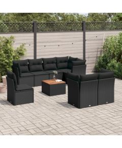 vidaXL 9-cz. zestaw wypoczynkowy do ogrodu, z poduszkami, czarny Dārza mēbeļu komplekti