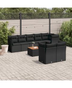 vidaXL 9-cz. zestaw wypoczynkowy do ogrodu, z poduszkami, czarny Dārza mēbeļu komplekti