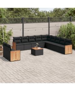 vidaXL 12-cz. zestaw mebli do ogrodu, z poduszkami, czarny, polirattan Dārza mēbeļu komplekti