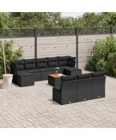 vidaXL 11-cz. zestaw wypoczynkowy do ogrodu, poduszki czarny rattan PE Dārza mēbeļu komplekti