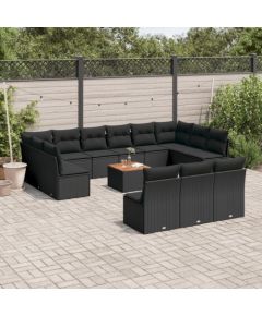 vidaXL 14-cz. zestaw wypoczynkowy do ogrodu, poduszki czarny rattan PE Dārza mēbeļu komplekti