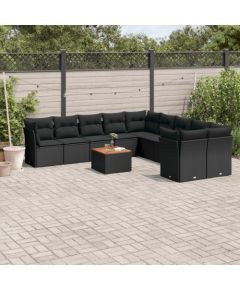 vidaXL 11-cz. zestaw wypoczynkowy do ogrodu, poduszki czarny rattan PE Dārza mēbeļu komplekti