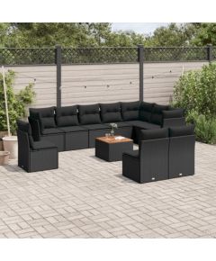 vidaXL 11-cz. zestaw wypoczynkowy do ogrodu, poduszki czarny rattan PE Dārza mēbeļu komplekti