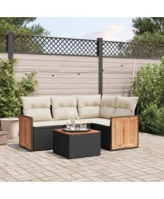 vidaXL 5-cz. zestaw wypoczynkowy do ogrodu, poduszki, czarny rattan PE Dārza mēbeļu komplekti