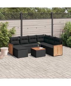 vidaXL 8-cz. zestaw wypoczynkowy do ogrodu, z poduszkami, czarny Dārza mēbeļu komplekti